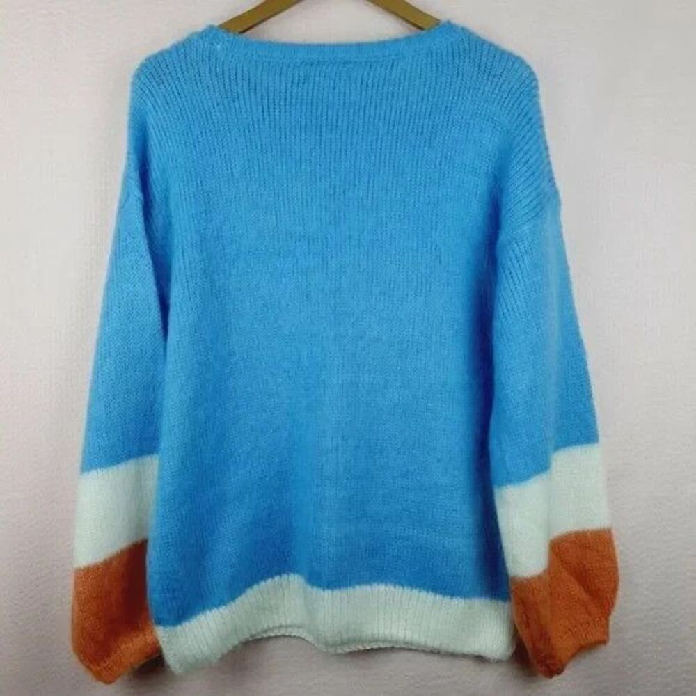 NEW Nine West Women Color Block Sweater with Balloon Sleeves Soft Cozy Size L - Picture 7 of 7